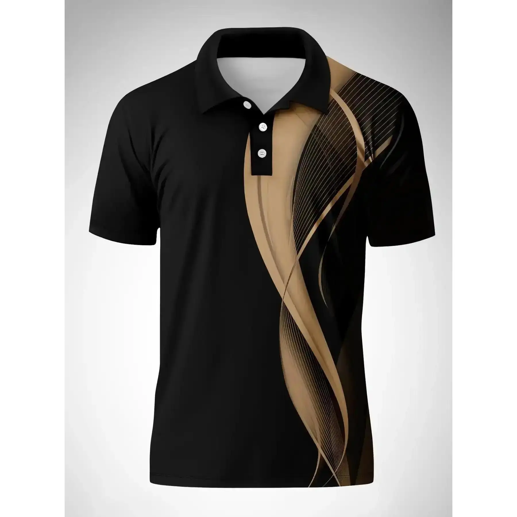 Men's Casual 3 Digital Print Short-Sleeve Summer Polo Shirt Top, Menswear with Flowing Lines, Perfect Gift Choice, Multifunctional Fashion Item, Shirts, Clothing, Stylish Wear, Aesthetics classic timeless