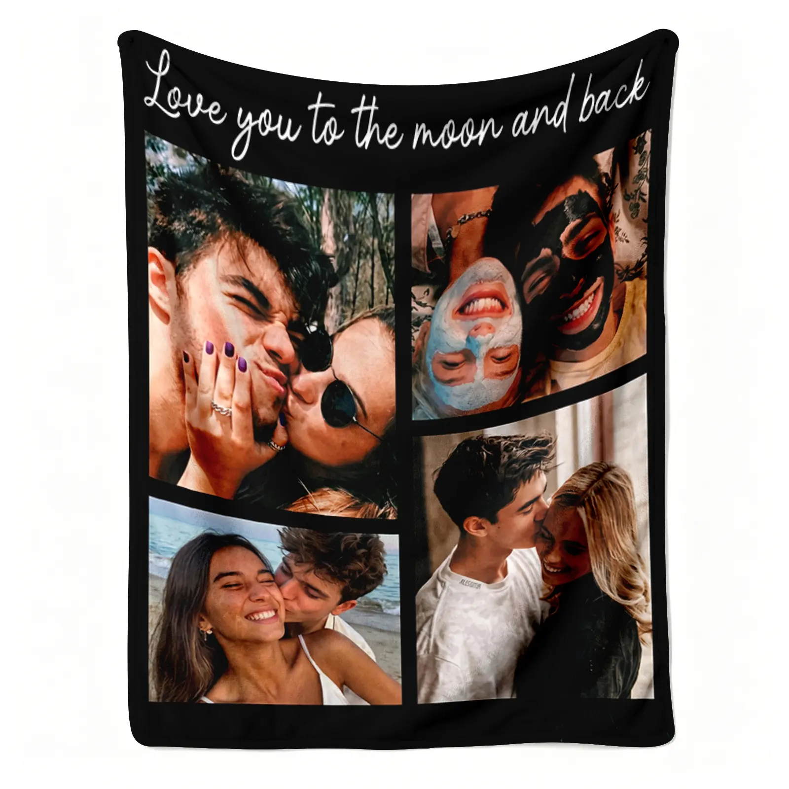 Custom Couple Photo Flannel Throw Blanket - Personalized Love You To The Moon Collage Pattern, Soft Cozy Warm Nap Blanket for Couch, Couple Gifts for Adults, Gifts for Girlfriend, Romantic Valentine's Day Anniversary Present
