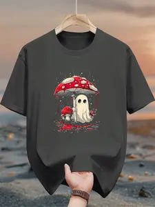 Men's pure cotton casual short-sleeved T-shirt, spring and summer style short-sleeved solid-color printed casual sports T-shirt, all-cotton home and outdoor comfortable and breathable round-neck T-shirt, suitable as a gift for men