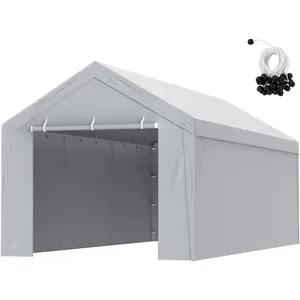 VEVOR 10× 15 ft Outdoor Storage Shed Tent with Heavy-Duty Steel Frame, 2 Roll-Up Doors Air Vents, Waterproof Portable Garage Carport Shelter for Motorcycle, Lawn Mower, Garden Tools - BeigeVEVOR Super Brand Day