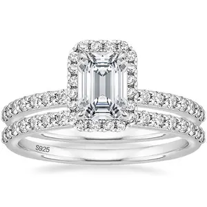EAMTI 2CT 925 Sterling Silver Bridal Ring Sets Emerald Cut CZ Engagement Vintage Promise Rings Wedding Bands for Women