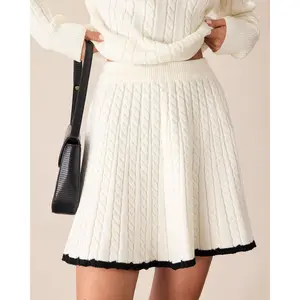 White Contrasting Knitted Mini Skirt
