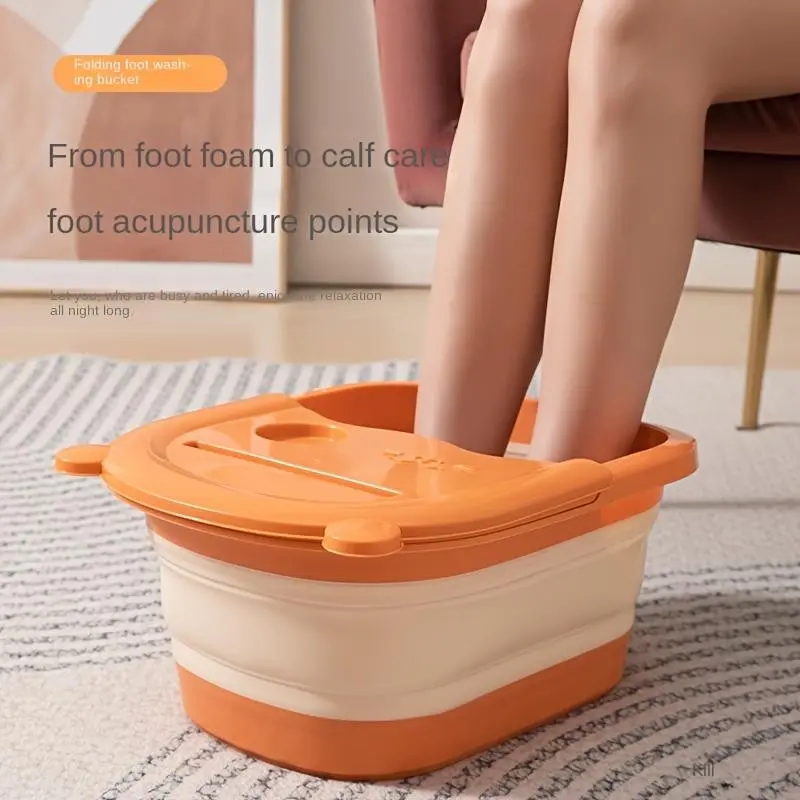 TikTok Viral Foldable Foot Bath Tub with Massage Points, Portable Foot Soaker with Lid, Space Saving Foot Basin with Acupressure Bottom for Relaxation & Foot Care, Collapsible Foot Bath
