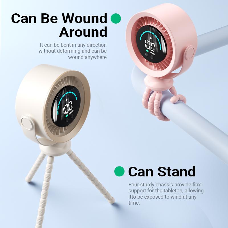 Qawtor 2026 Upgraded Portable Handheld Fan with LED Display, Flexible Tripod, 360° Adjustable USB Rechargeable Clip Design, Tools and Gadgets, Mini Travel Products for Travel Stuff Use,back to school,back to school haul