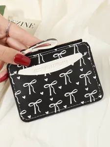 Trendy bow print high-quality credit card storage bag with simple and casual multi card clip, perfect for outdoor, travel, and back to school activities