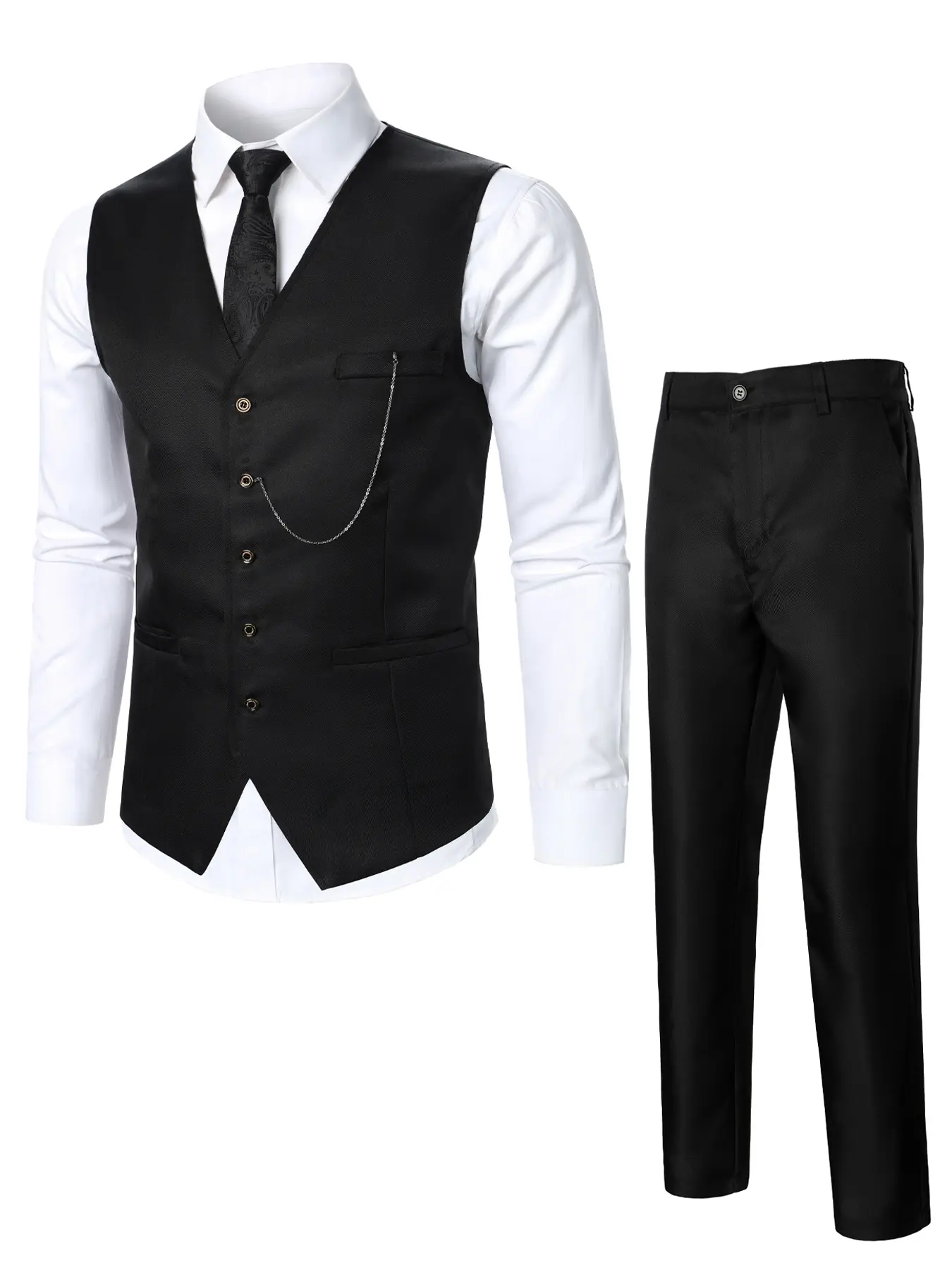 Men's Vest and Pants Set, Sleeveless, Elegant Matching, Stylish Metal Chain Accessories, Business and Formal Wear, Custom Fit, Comfortable and Fashionable, Formal Business Suit, Exquisite Suits