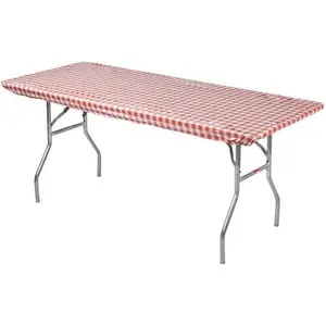 6' Rectangle Plastic Table Covers 30" x 72", Bundle of 5 (Red and White Check Gingham)