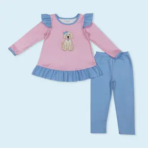 Embroidery dog baby girls spring fall outfit