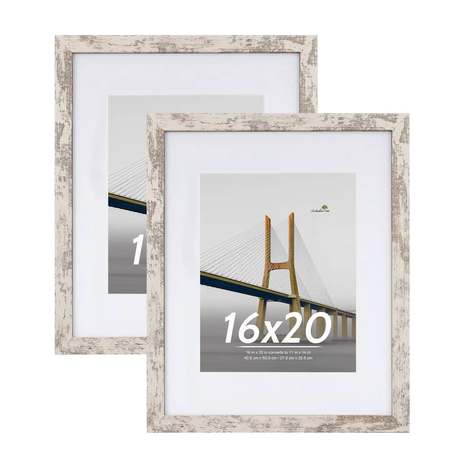 16x20 Picture Frame Set of 2 Matted to 11x14, White Wood Wall Gallery Poster Frames with High Definition Shatterproof Plexiglass for Horizontal or Vertical Display