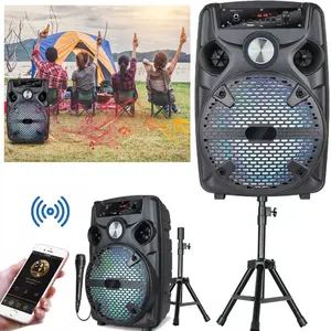 Bluetooth Party Loud Speaker 8" Big Subwoofer With Tripod Stand Remote Microphone LED Light FM Radio
