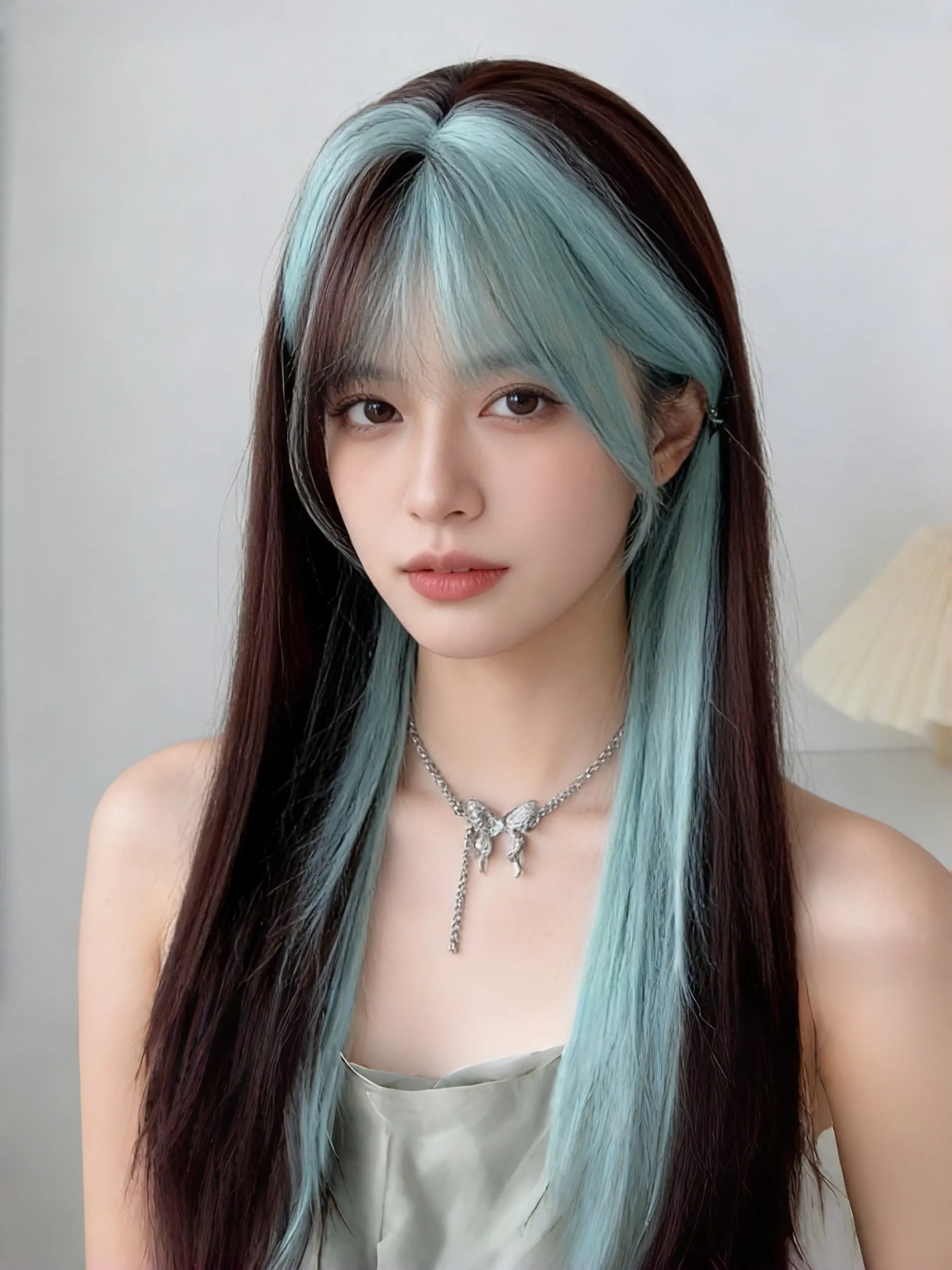 Highlights Straight Bangs Wig, Synthetic Wigs, Comfortable Breathable Mesh, Natural Look 24 Inches, Ideal for Daily Use, Cosplay, Birthday Parties, With Bangs Wig