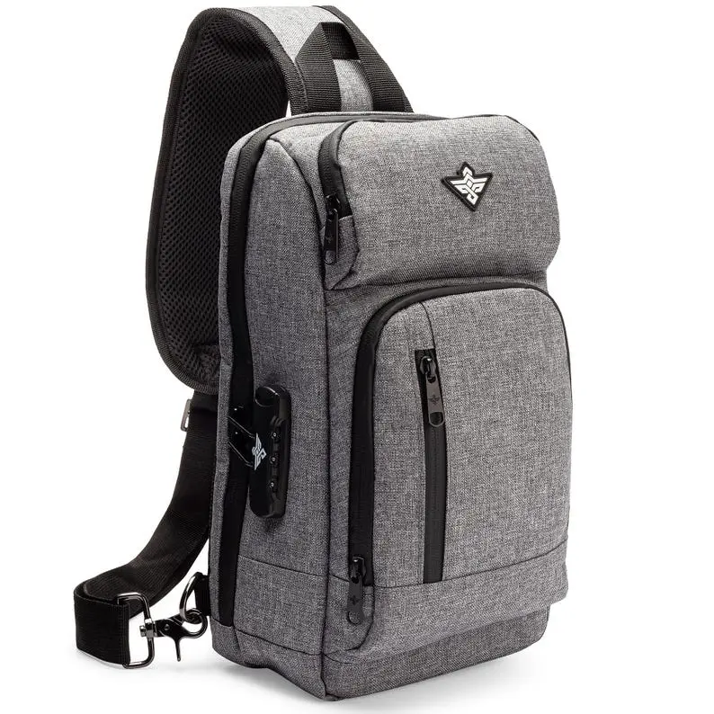 Erozul Crossbody Sling Bag with Combination Lock Water Resistant Stash Bag + Bonus Gifts - Gray