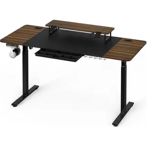 62-Inch Extra Large Electric Height Adjustable Standing Desk with Monitor Riser and Drawer, 62 x 28 Inches, Walnut