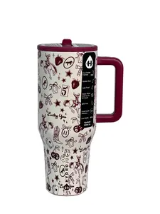 HydroJug 40oz Classic Print Insulated Tumbler with Handle & Straw, Large Capacity Stainless Steel Water Bottle, Leakproof Reusable Coffee Mug for Car Cup Holder, Gym, Travel, Home & Office, Ideal Gift for Men & Women iced travel mug vacuum drinking