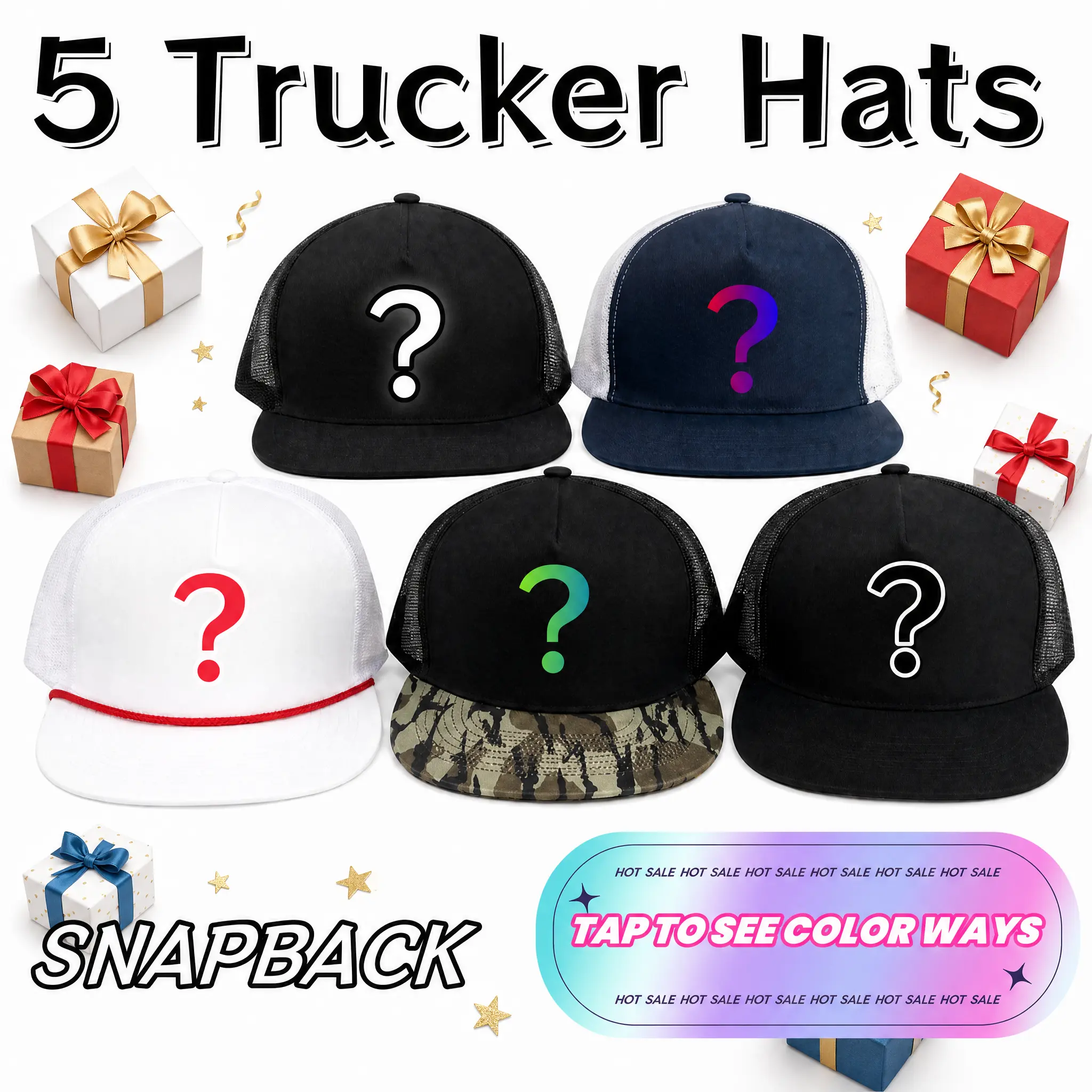 Unisex 5-Pack Adjustable Polycotton Embroidered Snapback Ball Cap - Graphic Hats, Casual Cap, Fashion Snapback Hat for Casual Daily Wear, Holiday Gifting (Surprise Mystery Choice)