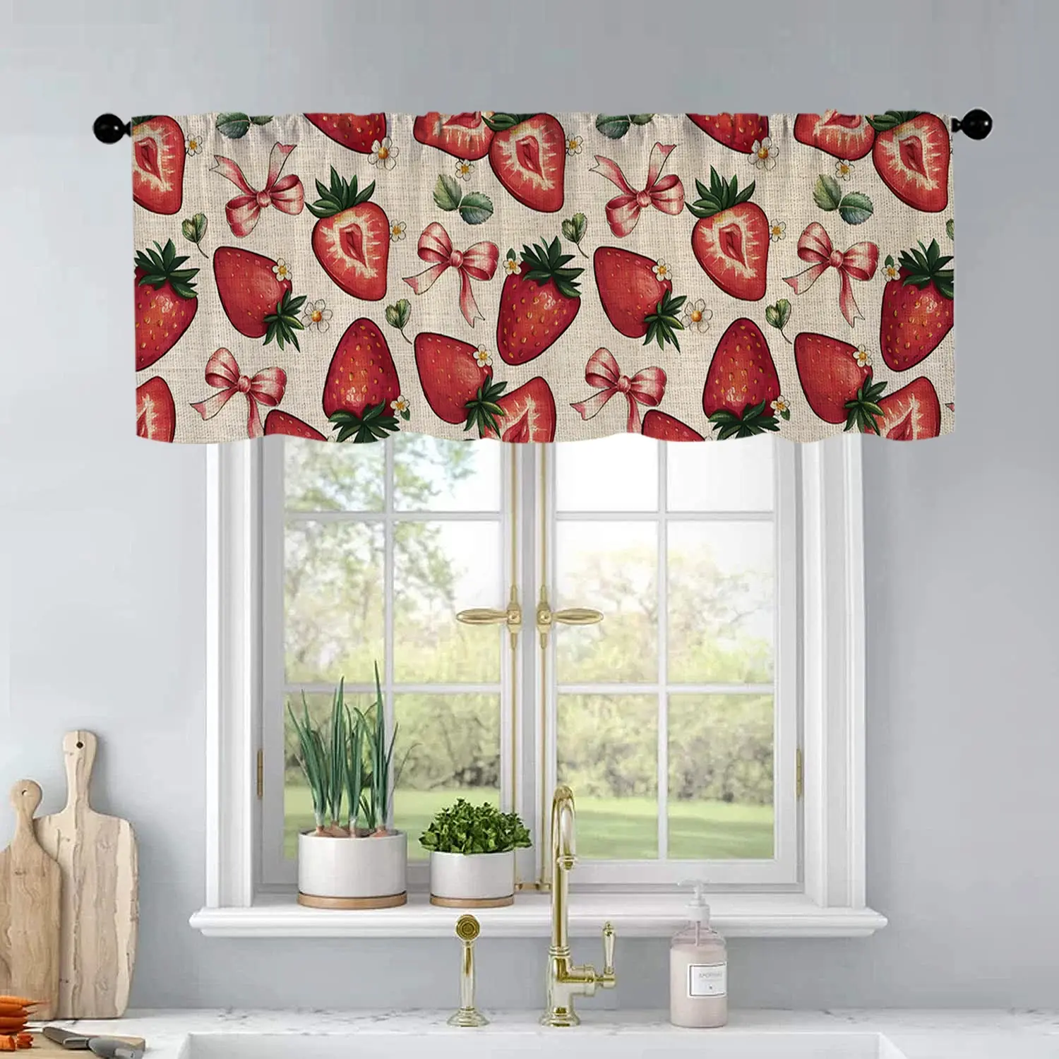 1pc Spring Strawberry Watercolor Painting kitchen curtains Window Curtain Home Decorative Curtain living room bedroom bathroom home decoration Interior Decoration Accessories 54 * 18 inches