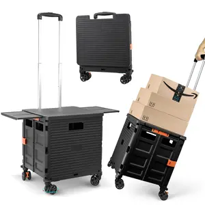 SELORSS BY10 Folding Utility Cart, Portable Rolling Crate Handcart with Magnetic Sliding Lid Telescoping Handle Heavy Duty Plastic Box Dolly 360°Swivel Wheels for Travel Shopping Move Office Teacher Use (Black Pro) tiffany box shelf