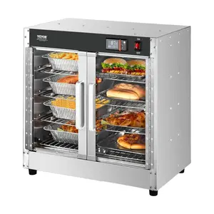 VEVOR Hot Box Food Warmer,  4-Tier Concession Warmer with Water Tray, 4 Pans, Glass Double-door and Adjustable Shelves, Stainless Steel Food Warmer Cabinet, Ideal for Storing Pizza, Chicken, Restaurant