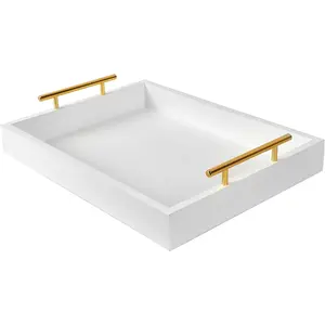 16"x12" Serving Trays with Handles, White Decorative Serving Tray, Ottoman Trays, Living Room, Bathroom, and Outdoors Decorative Trays ,White