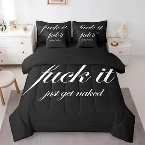 Feelyou 7-PCS Funny Quotes Comforter Set - Bed in a Bag with Sheets, Breathable Bedroom Bedding Set, "Get Naked" Design, Couples Bedding, Breathable Bedding Set