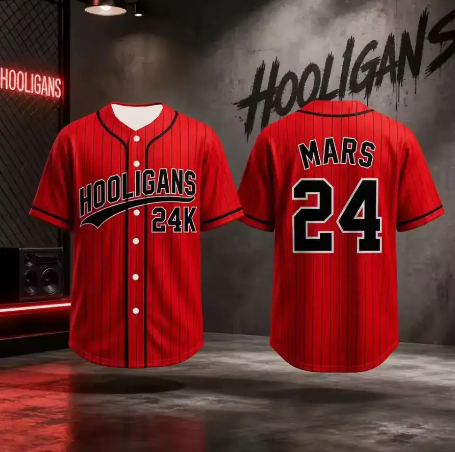 2026 24K Hooligans Baseball Jersey, M24 Concert Tour Shirt, Unisex Hip Hop Button Up Jersey, Music Fan Gift