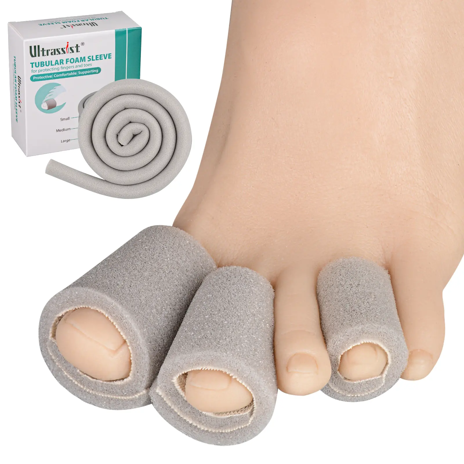 Gray Soft Foam Toe Cushions, Home Care Supplies for Blister, Bunion & Corn Protection, Walking Toe Pain Alleviation