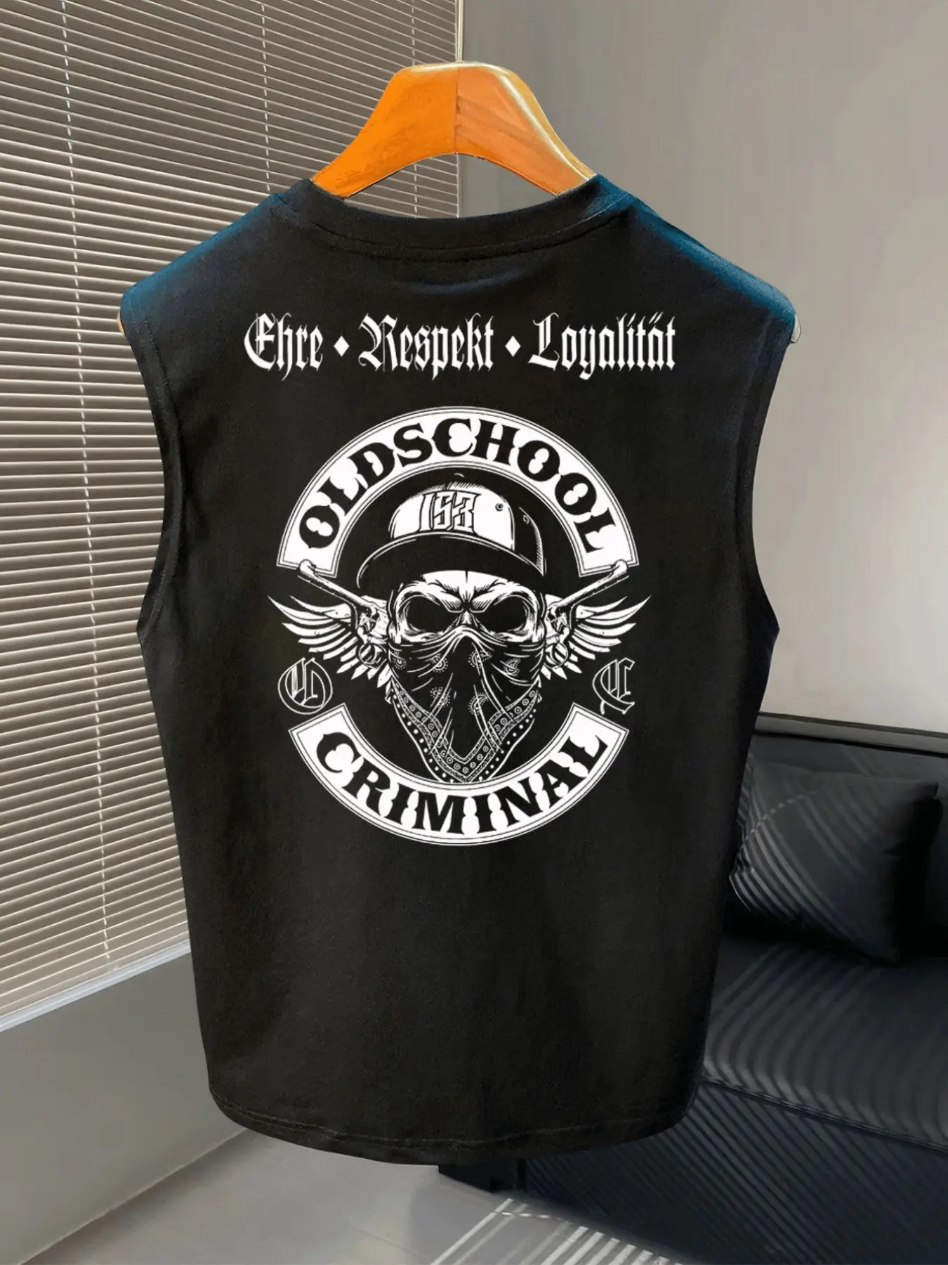 Old School Criminal Skull Graphic Sleeveless Tank Top Vest - Menswear Biker Streetwear Casual Muscle Tee Man