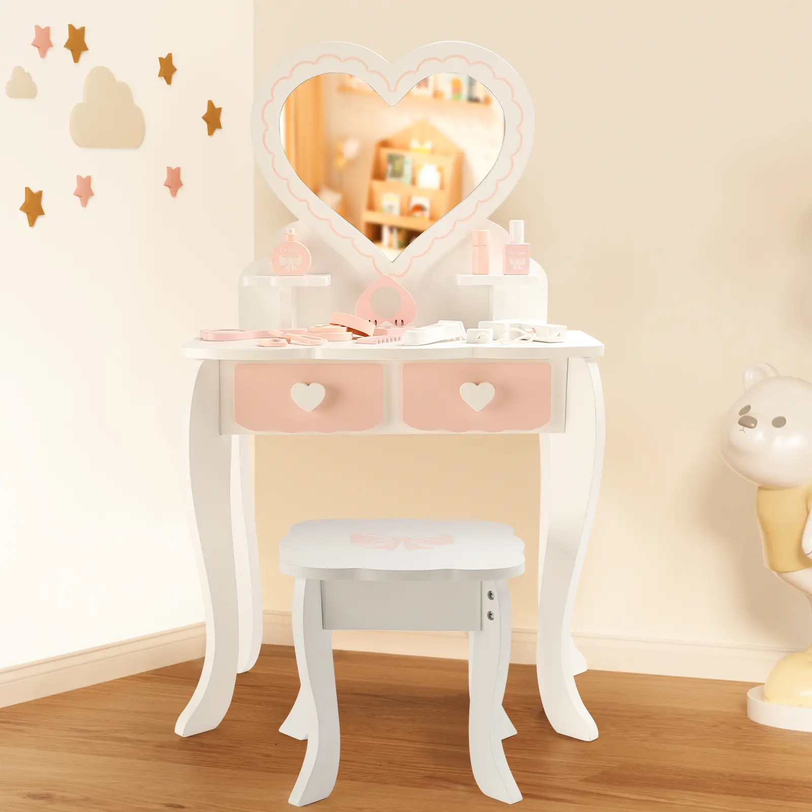 Makeup Vanity Set with Mirror & Drawers – Girls’ Dressing Table & Makeup Toy, Perfect Gift for Children