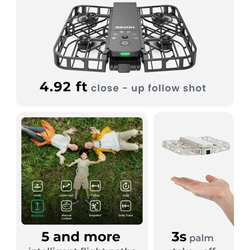 HOVERAir X1 Pocket-Sized Self-Flying Camera - Lightweight Quadcopter with 5 Pre-Programmed Flights Foldable Design and 12-Month Warranty Portable Electronic Handbag Mechanical Recording Drone