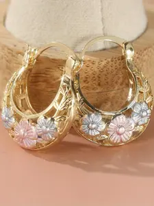 Vintage Floral Carved Gold Foil Earrings, Flower Earrings, Elegant Luxurious Women's Jewelry, Perfect Holiday Gift for Her