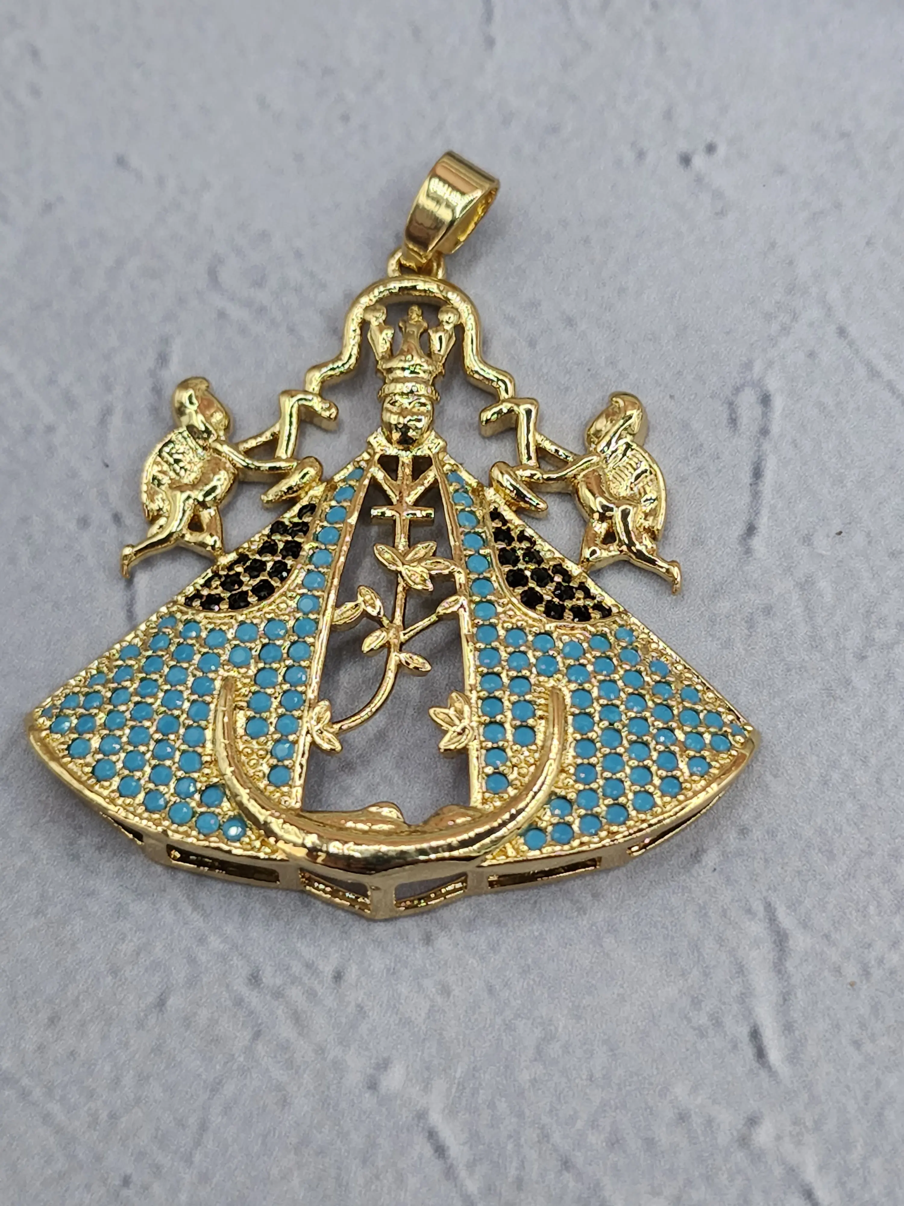 virgin of aparecida  religious pendant gold plated with stone's NO CHAIN