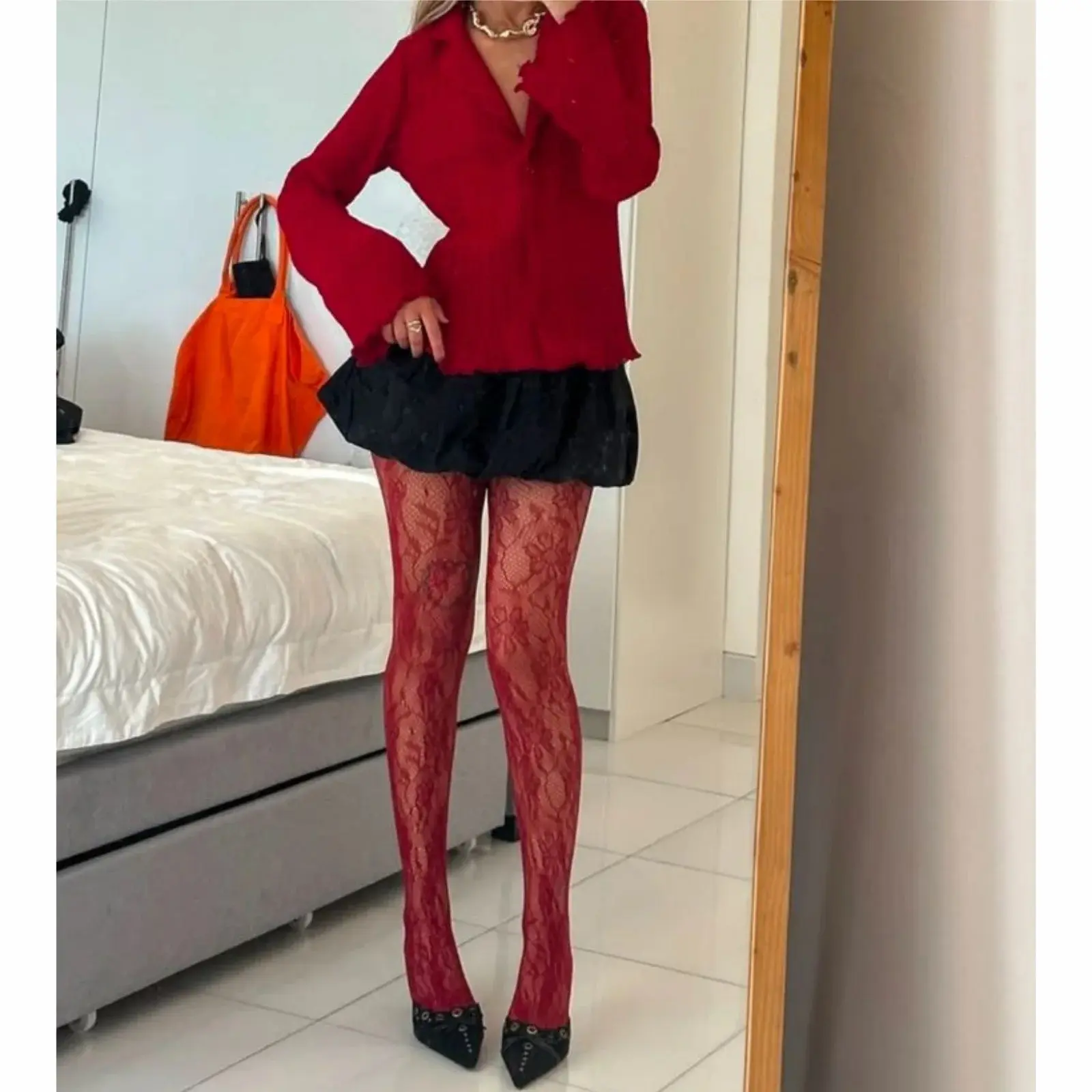 Women Aesthetic Tights y2k Accessories Sheer See Through Mesh Lace Stockings Fishnet Pantyhose