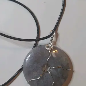 Moss Agate Wire Wrapped Crystal Pendant with Healing Properties and 24" Corded Necklace