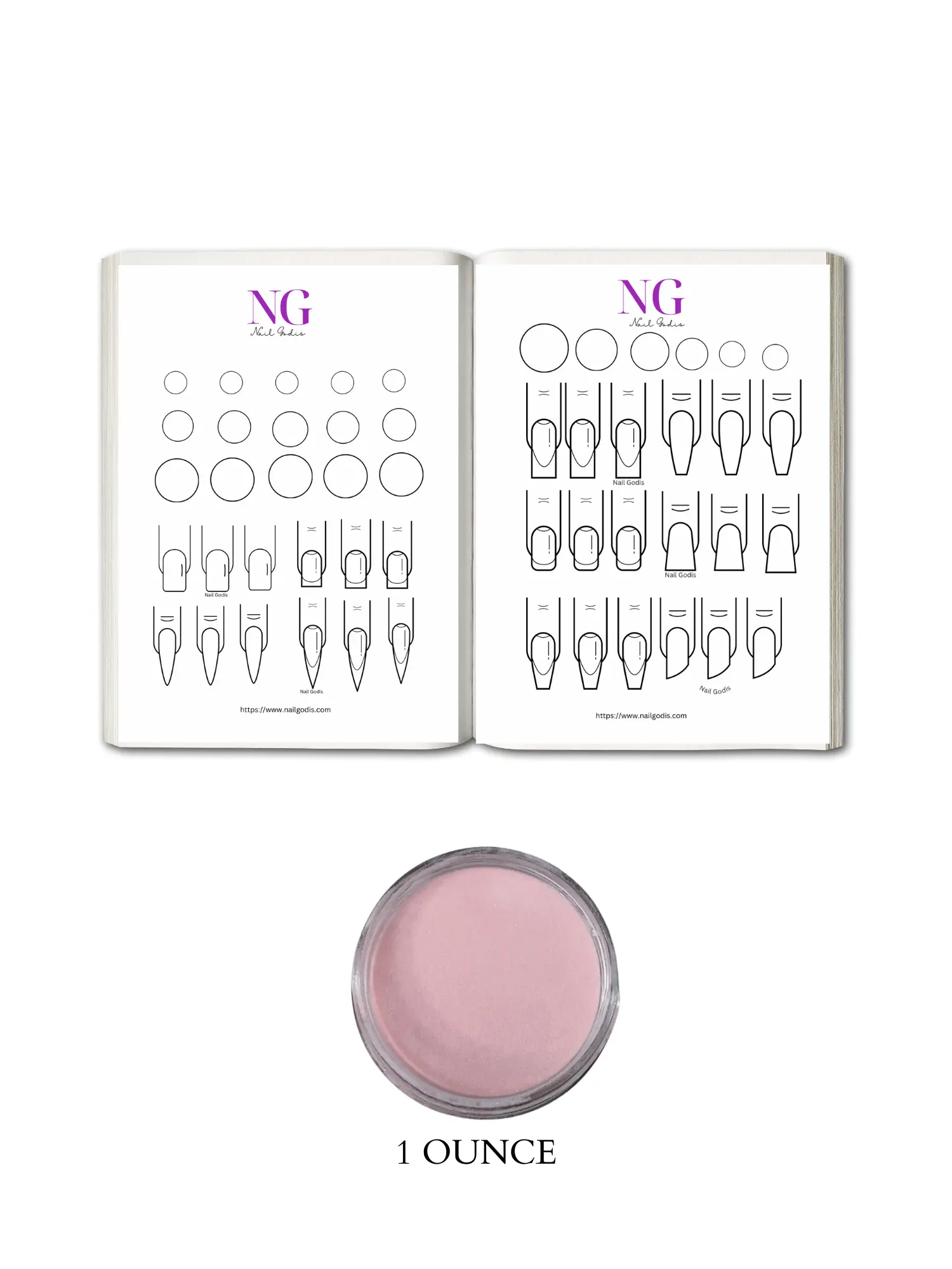 Bundle 2 Piece Practice Sheet | Acrylic & Nail Art Sheet 2 (1 ounce Acrylic Powder Included)
