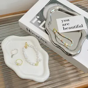 Ins Style Jewelry Storage Tray Makeup Remover Jewelry Tray Mini Bedside Dressing Table Special Anti-Lost Tray Home Jewelry Storage Box