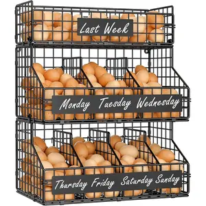 Egg Holder Countertop with 5 Dividers & DIY Nameplate to Separate Eggs, 3 Tier Stackable Wire Storage Baskets for Gathering Fresh Eggs, XXL Large Egg Rack, Wall-Mounted ( Pending)