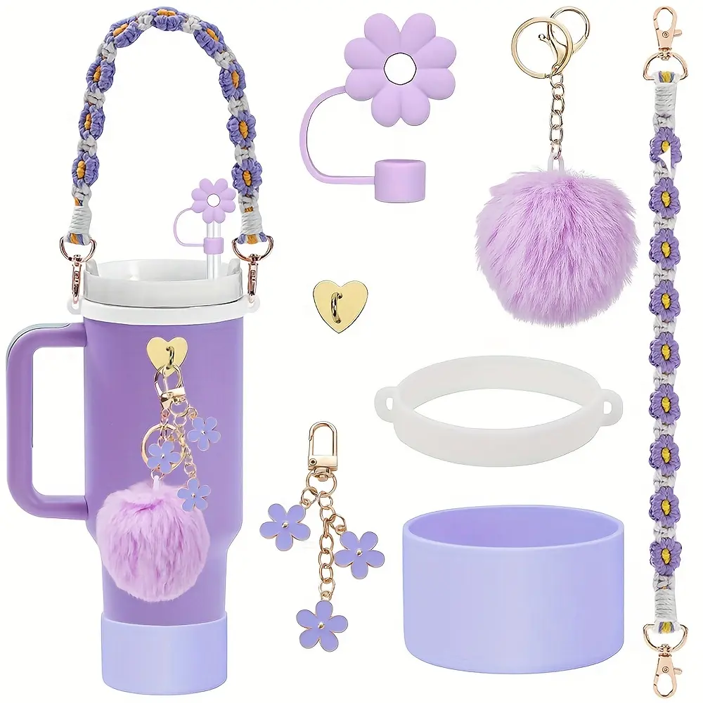 7pcs Silicone Barista Tumbler Accessories Set - Bottle Boot Protector, Cute Charm, Secure Grip Add-ons, Spill-Minimizing Water Gloves for 30-40oz Drinkware, Ideal Gift for Cup Enthusiasts, One Size
