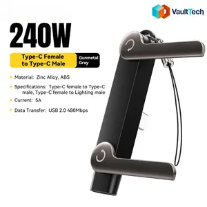 240W/30W USB C OTG Adapter With Stand 90 Degree Type C Female to iP Male Converter For iPhone 17 16 Macbook Xiaomi Samsung Smartphone