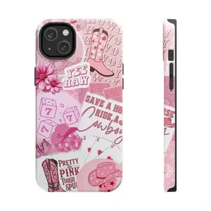 Pink Western Cowgirl Phone Case – Yee Haw Boots, Cowboy Hats, Dice & Floral Collage – Compatible with iPhone 7–16, Samsung Galaxy S21–S24, Google Pixel – Retro Rodeo Country Aesthetic Protective Cover Gift for Her