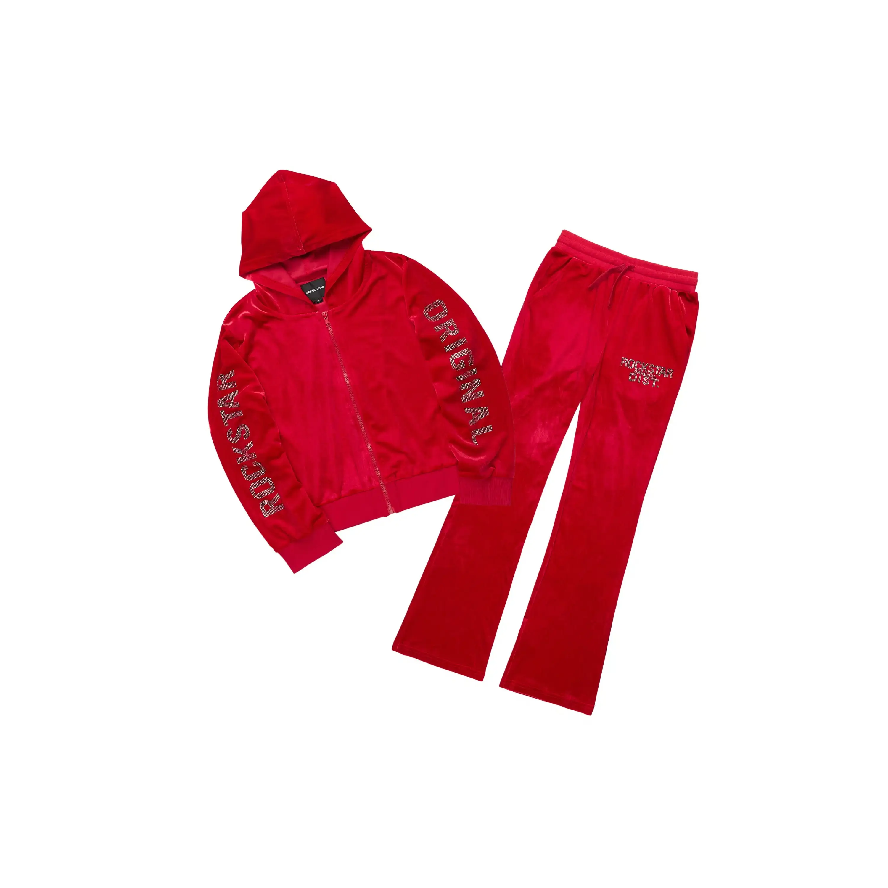 Girls Shakura Red Stacked Velour Track Set