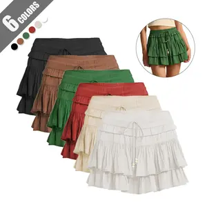 Elegant Ruffle Tiered Mini Skirt for Women, Elastic Waist and Drawstring Skirts for Casual Travel