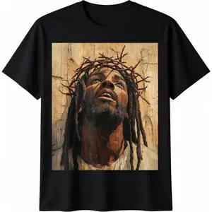 Black Jesus Face Cross Crown Of Thorns T-Shirt