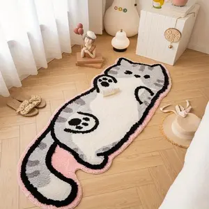 Cute Cartoon Cat Animal Printed Rug, Fluffy Bedside Washable Creative Irregular Carpet for Bedroom Bedside, Home Decor Long Strip Mat Rug Living Room, Shaped Kid Funny Rugs, Room Dog Pet and Children Entryway Decorative Area Rug