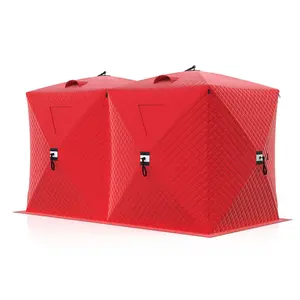 GAOMON 3-4 Person Pop-Up Ice Fishing Tent, Windproof Insulated Ice Shanty with 420d 3-Layer Fabric & Anchors, Ropes, Portable Hub-Style Tent,Red