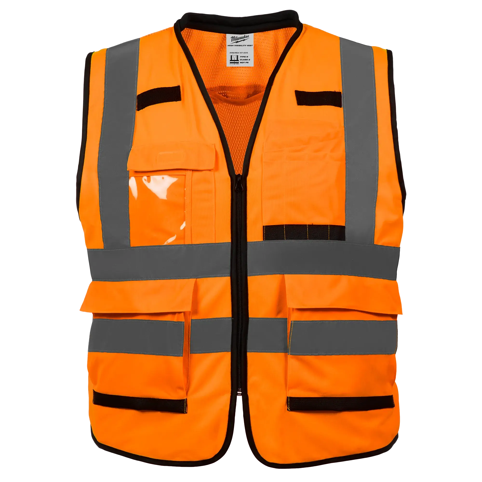 Milwaukee 48-73-5051 Type R Class 2 High Vis Orange Performance Work Safety Vest, 600D Tear-Resistant, 15 Pockets for Added Storage, Reflective Strips - S/M, for Construction Crew, Multiple Pockets