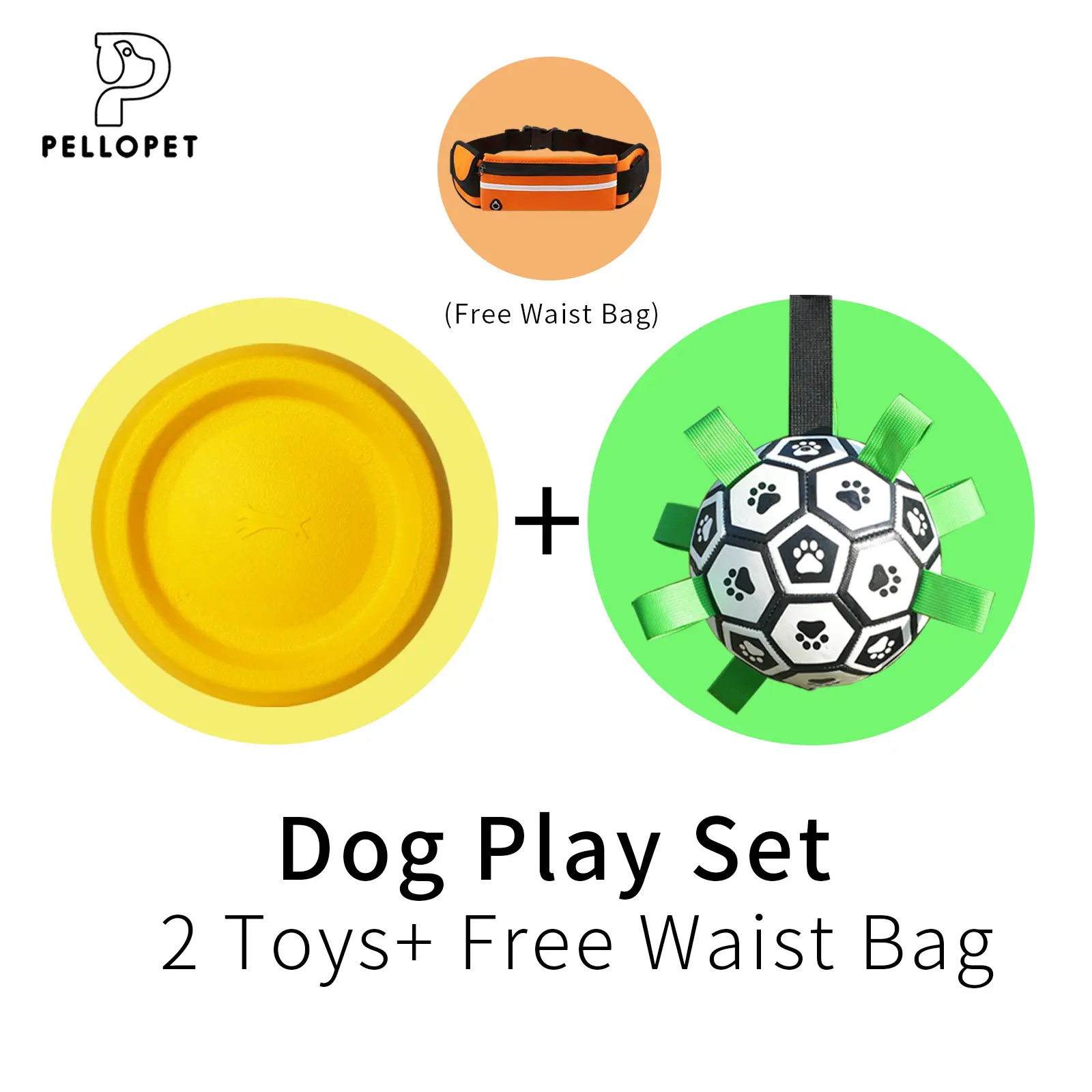 Dog Toy Set for All Size Dogs – Soft EVA Frisbee, Soccer Ball with Nylon Tags for Easy Biting, and Bonus Waist Bag for Outdoor Play, Training & Fetch | Fun, Durable & Great Value 3-in-1 Gift Bundle dog walking bag