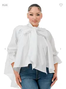 Danielle Plus Women's 3/4 Length Flared Blouse w/Bow Neckline