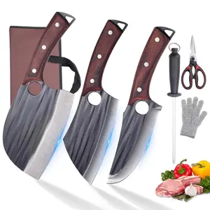 Butcher Knife Set with Bag，Sharp Knives for Men and Women，Meat Cleaver Full Tang Serbian Chef Knife High Carbon Steel for Meat Cutting Processing,Hand Forged Viking Carving Knife,Outdoor BBQ Camping Knife