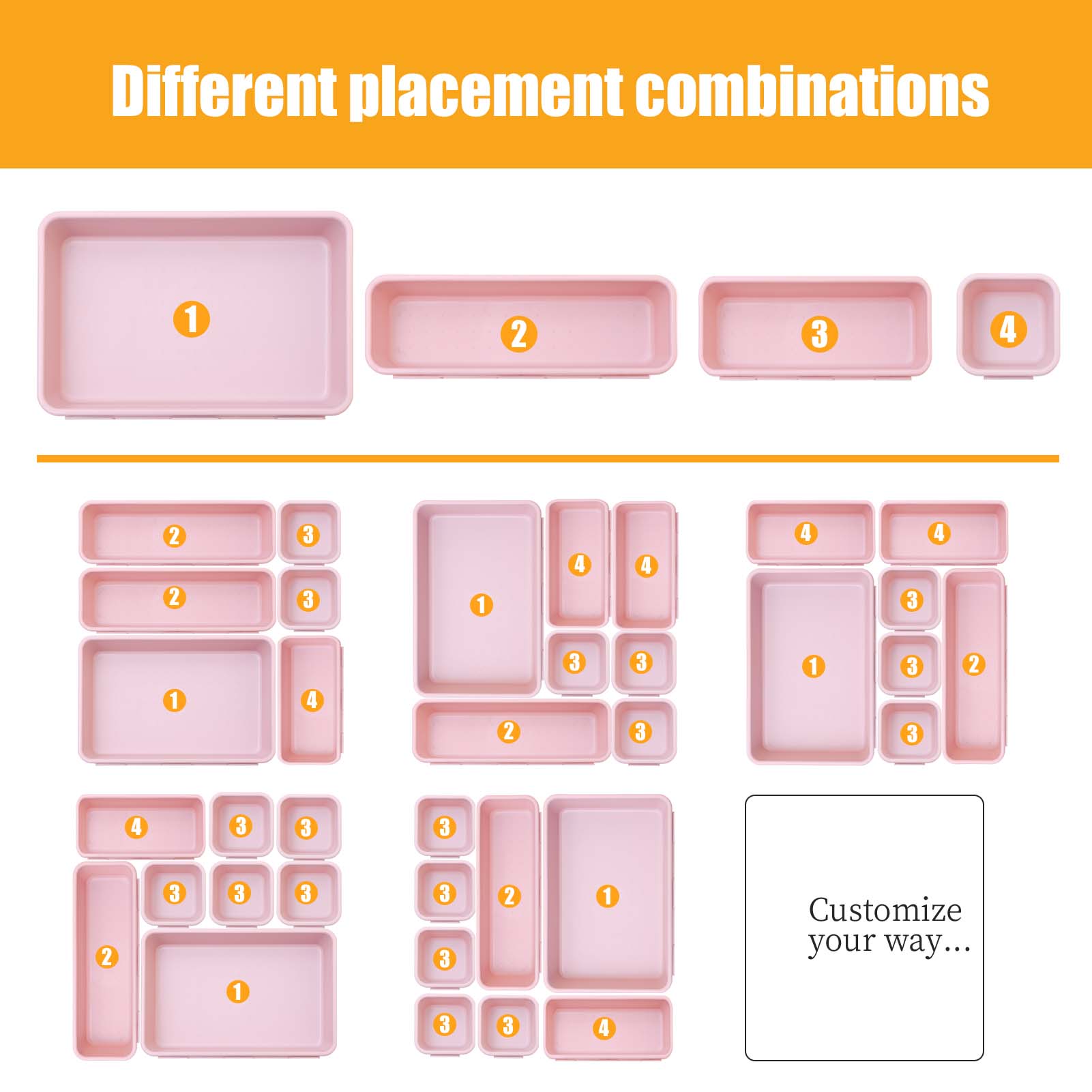 16 Pcs Multi-size Drawer Organizer Trays Plastic Drawer Dividers Storage Bins for Vanity Makeup Kitchen Utensils Desk Office Bathroom Accessories Green Purple