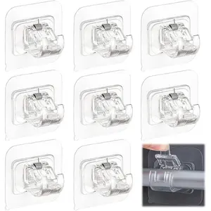 Curtain Rod Bracket No Drilling 8pcs, Self Adhesive Curtain Rod Brackets, Nail Free Adjustable Drapery Towel Holder Fixing Hook for Home Bathroom Kitchen and Hotel Use (Transparent)